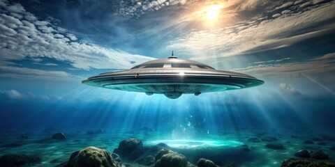 UFO discovered submerged in the ocean , spaceship, unidentified flying object, water, discovery