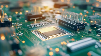 Fototapeta premium Futuristic Automated Assembly Line of Electronics with Software Control - 3D Illustration