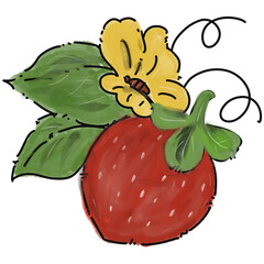 red strawberry with yellow butterfly