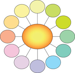 simple flowchart or mind map infographics template with 13 oval elements