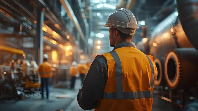 Engineer Reviewing Safety Protocols with Team in 3D Rendered Corporate Setting