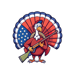 thanksgiving turkey with rifle on american flag background