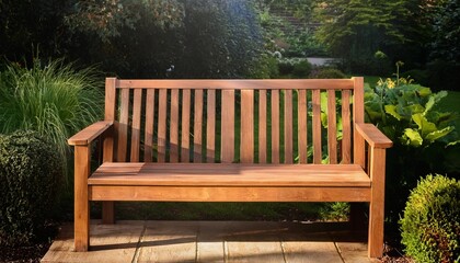 Nice wooden bench decorating the garden of a house.