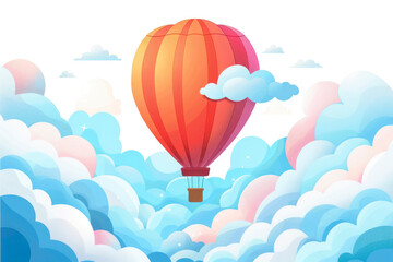 Obraz premium flat vector illustration. hot air balloon hovering in the sky and cloud on white background. in children's illustration style