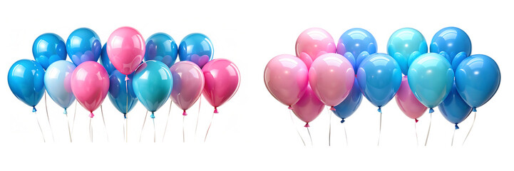 set of  Blue and pink balloons for gender reveal isolated on white background.AI GENERATED