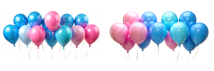 set of  Blue and pink balloons for gender reveal isolated on white background.AI GENERATED