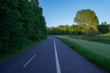 Fototapeta premium An empty pedestrian and bike path, ideal for peaceful walks and cycling, surrounded by nature and tranquility