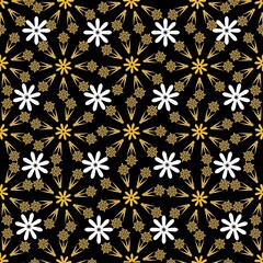 Indian ethnic fabric pattern features a striking floral design in yellow and white tones, set ethnic a deep black background. The contrast distinctiveness to the pattern, creating ethnic and tradition