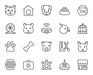 Pets icon set. Line pictograms at 48x48 pixels. Vector illustration
