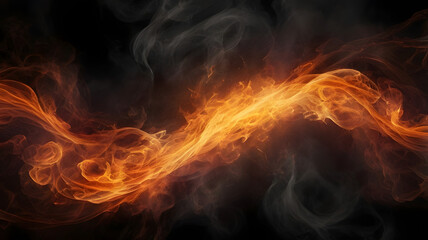 Fototapeta premium Inferno Dance: Fiery energy swirls and dances against a stark black backdrop, creating an abstract spectacle of heat and motion