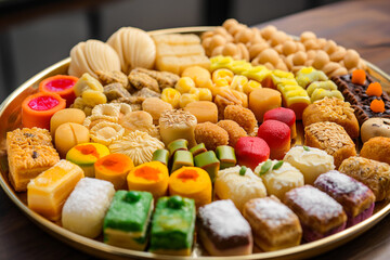 Platter of Vibrant Indian Mithai Sweets, Celebrating Tradition and Delectable Flavors