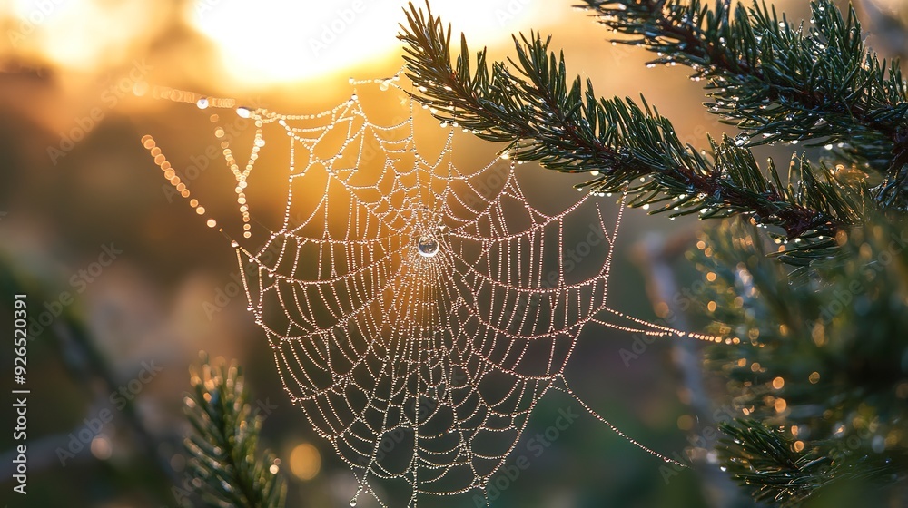 Wall mural spider web with dew drops