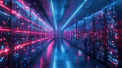 AI-driven big data analysis with real-time data streams, algorithmic patterns, and interactive holographic interfaces in a modern data center. Created Using: advanced data technology,