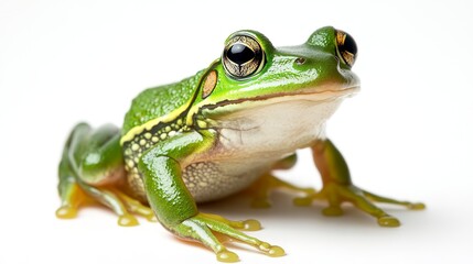 Obraz premium A closeup of a green frog isolated on a white background