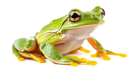 Green Tree Frog on White Background