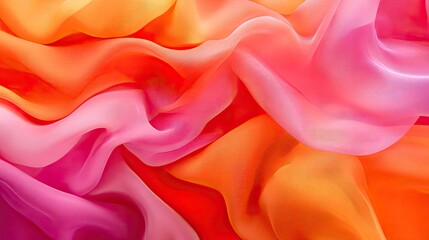 Obraz premium A layered background of orange and pink fabrics, their smooth surfaces and vibrant colors blending to create a striking visual composition.