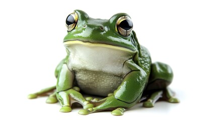 Obraz premium Genuine Green True Frog on White Background. 