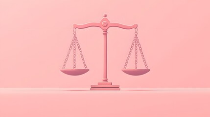 Pink scales of justice in balance on a pink background.