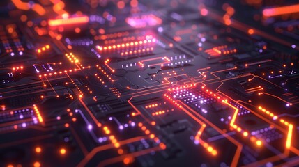 Fototapeta premium Machine learning algorithms visualized as a network of bright nodes and pathways, with algorithm icons and data streams highlighted on a sleek interface. Created Using: cyberpunk style, neon glow,