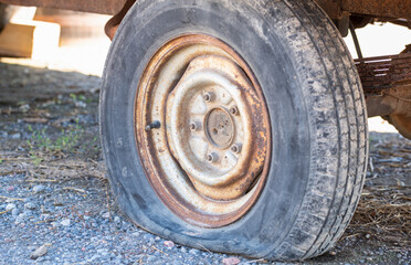 flat tire wheel of a truck