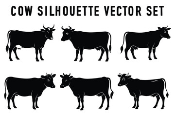 Cow Silhouette Vector Set.