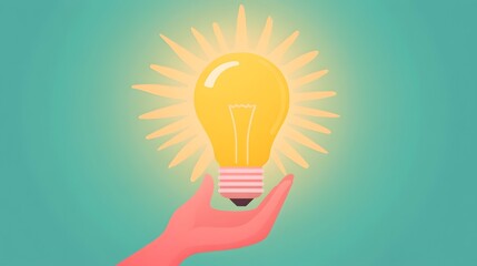 A hand holding a glowing light bulb, symbolizing creativity, innovation, and new ideas.
