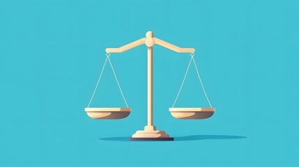 A simple illustration of a scale of justice on a blue background.