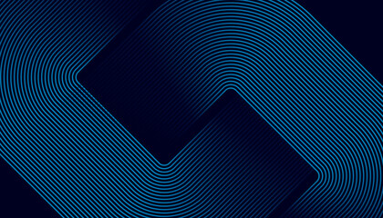 Dark blue abstract background with blue glowing geometric lines. Modern shiny blue diagonal rounded lines pattern. Futuristic technology concept. Vector illustration