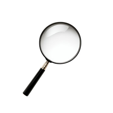 A sleek magnifying glass with a black handle, perfect for investigations, reading fine print, or enhancing curiosity about details. transparent background