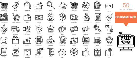 Set of minimalist linear ecommerce icons. Vector illustration