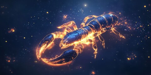 Naklejka premium Mystical Scorpio: Enchanting Cosmic Scorpion Radiating Magical Light in Space. AI-Generated Abstract Zodiac Art for Captivating Web Designs and Marketing. Dreamy 4K Wallpaper Blending Astrology and Fu