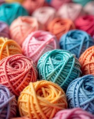 A vibrant assortment of soft yarn balls in various pastel colors, showcasing a beautiful palette perfect for knitting and crafting projects.