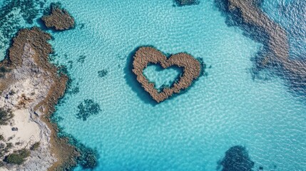 Aerial image of Heart Reef, highlighting the natural wonder amidst the stunning waters of the Great Barrier Reef in Australia.
