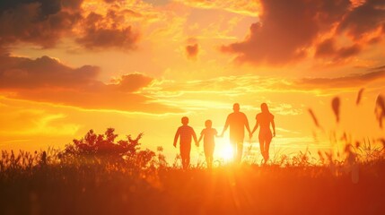 Fototapeta premium happiness and love , beautiful sunset landscape , family and friends , summer vacation
