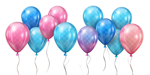 set of  Blue and pink balloons for gender reveal isolated on white background.AI GENERATED