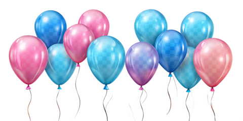 set of  Blue and pink balloons for gender reveal isolated on white background.AI GENERATED