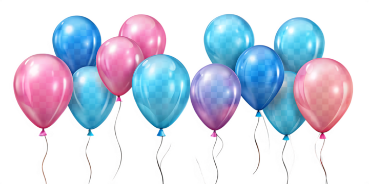 set of  Blue and pink balloons for gender reveal isolated on white background.AI GENERATED