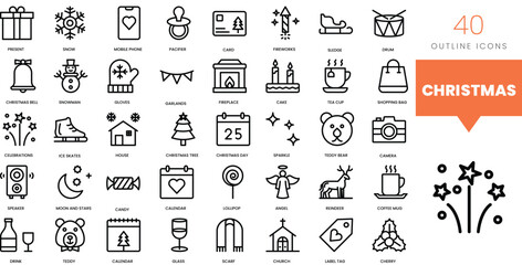 Set of minimalist linear christmas icons. Vector illustration