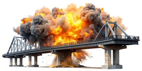 bridge explosion isolated on white background.AI GENERATED 