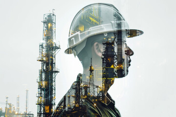 Industrial Worker Silhouette with Refinery