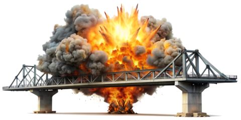 bridge explosion isolated on white background.AI GENERATED 