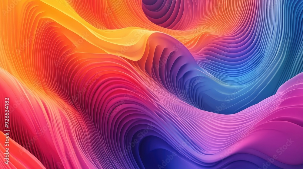 Poster an abstract background with vibrant wavy patterns, where the interplay of colors and lines creates a