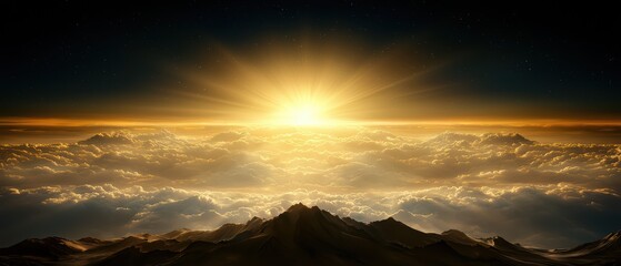 Fototapeta premium Breathtaking sunrise illuminating clouds and mountains, evoking peace and tranquility in a stunning natural landscape.