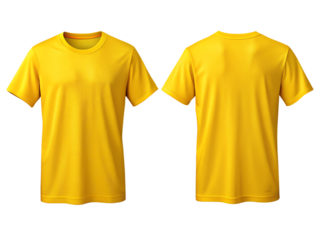 plain yellow t-shirt mockup design. front and rear view. isolated on transparent background