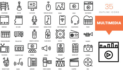 Set of minimalist linear multimedia icons. Vector illustration