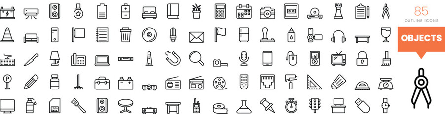 Set of minimalist linear objects icons. Vector illustration