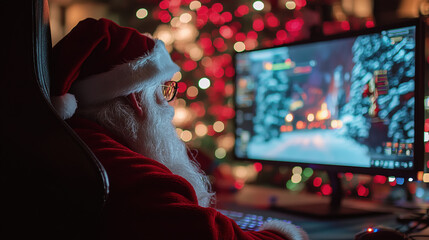  gamer santa, santa claus, christmas, holiday, video games, gaming, rgb keyboard, curved monitor, high-tech santa, modern santa, father christmas, festive, gaming setup, christmas spirit, holiday chee