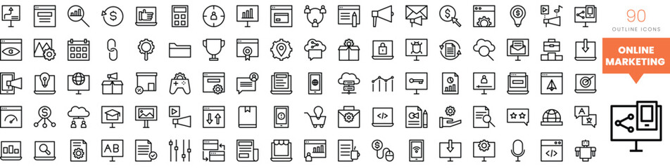 Set of minimalist linear online marketing icons. Vector illustration