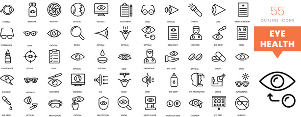 Set of minimalist linear ophthalmology eye health icons. Vector illustration