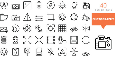 Set of minimalist linear photography icons. Vector illustration